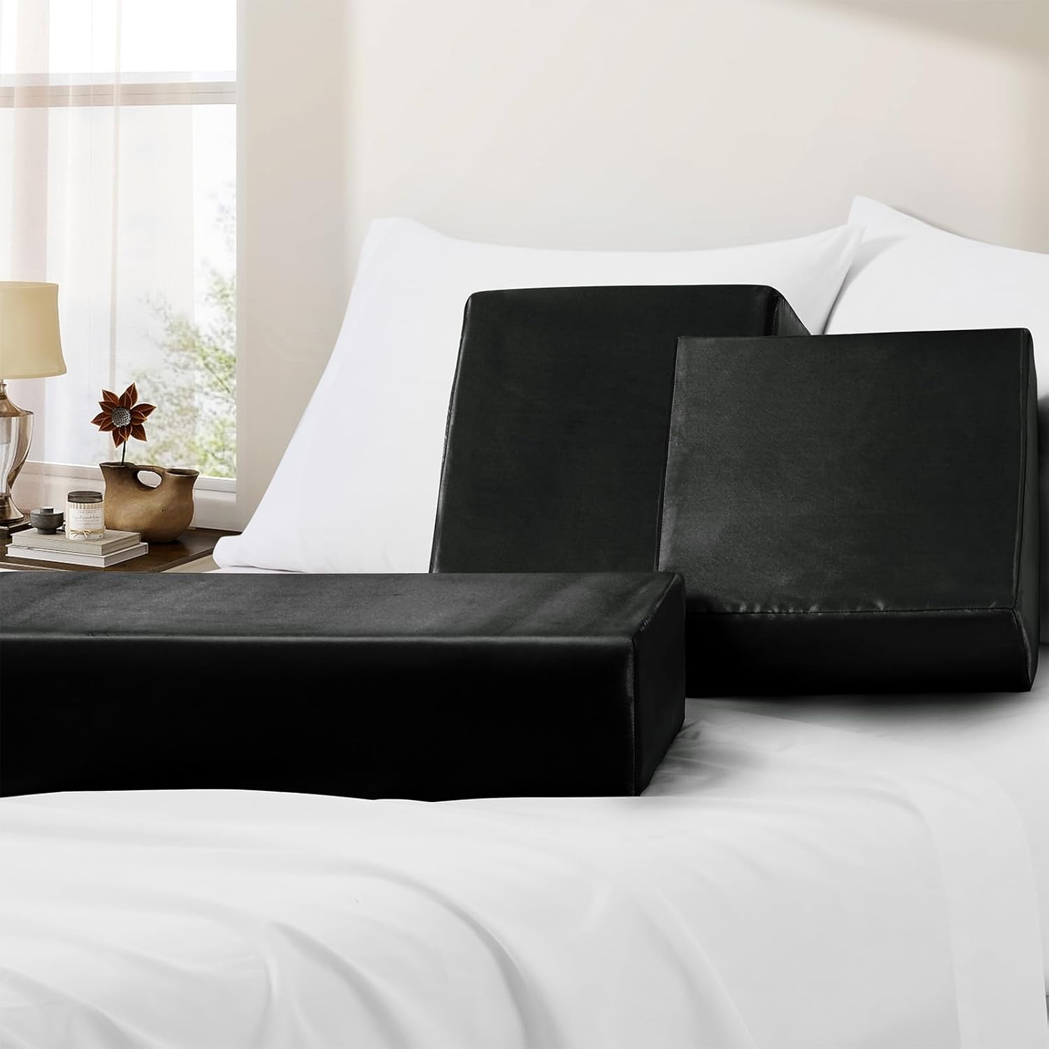 VACVELT Satin Cube Pillow Case for Side Sleepers, Black Satin Pillowcase Cube Pillow Cover with Hidden Zipper, Silky and Smooth Satin Pillow Case for Cube Pillow (24"x12"x5.5") - Image 6