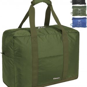 Foldable Travel Duffle Bag with Trolley Sleeve 40L – 18x14x8 inches Airline Underseat Lightweight Travel Bag – Packable Ripstop Nylon Carry on Bag (Army Green)