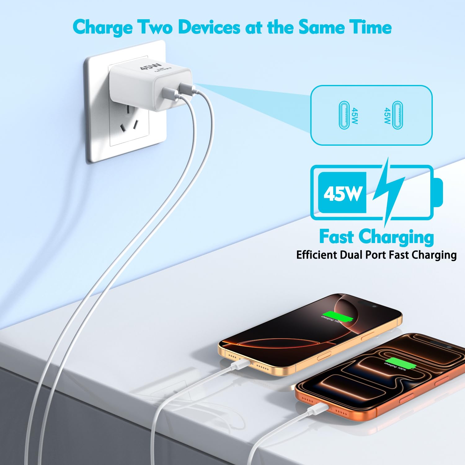 45W Apple USB C Charger Fast Charging for iPhone 17/16/15, 2Pack 6FT USB C to C Cable Cord Quick iPhone Charger Block for Apple 17/17 Pro/17 Pro Max/Air/16/16 Pro/16 Pro Max/16 Plus/15/15 Pro Max/iPad - Image 3