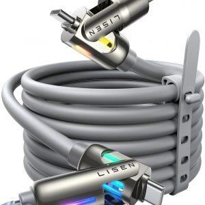 LISEN USB C to Lightning Cable, Chubby 240W 4 in 1 Charging Cable 6.6FT, USB A/C to C/Lightning with Light for Valentines Day Gifts Fits iPhone 17 16 15 14 Pro Max/MacBook/iPad/Samsung S25/Switch/PS5