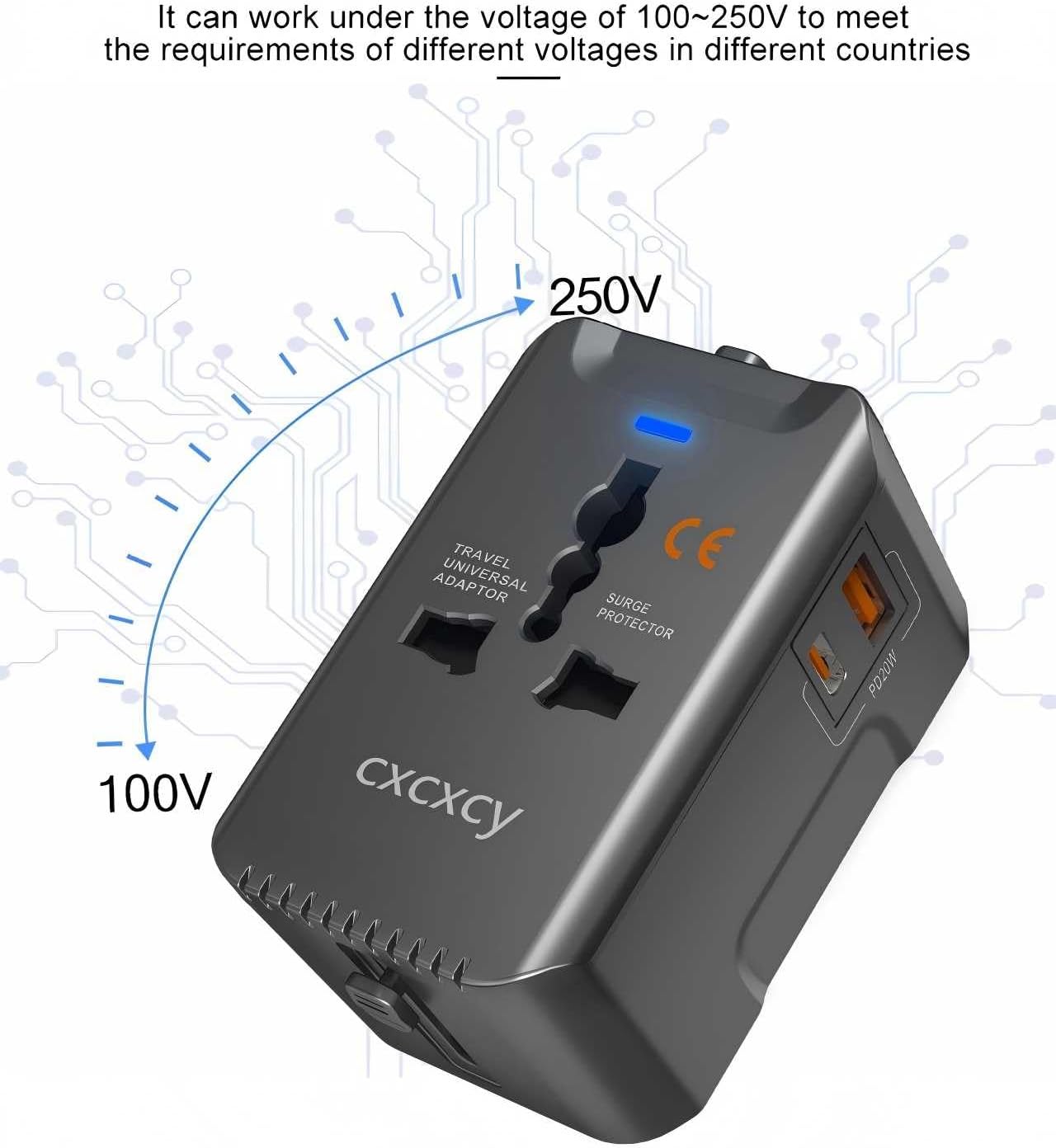 20W PD Fast Charging Universal Travel Adapter, 3-in-1 with 1 Type-C & 1 USB-A Ports, European Plug, International Power Adapter for US/JP/EU/UK/AUS/CHN, Worldwide Travel Essentials - Image 3