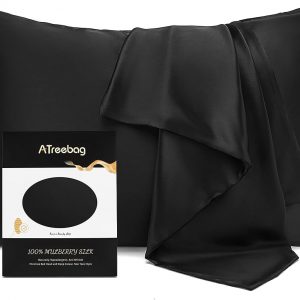 ATreebag Pillowcase 100% Mulberry Silk for Hair and Skin, Double Sided 19 Momme Pure Silk Pillow Case with Hidden Zipper and Gift Box (Black, 1 PC, Toddler 13″x18″)
