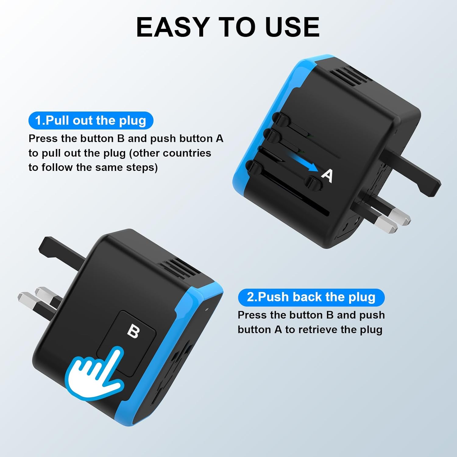 Universal International Power Travel Plug Adapter, 5 in 1 European Travel Plug Adapter W/ 3.5A 2xUSB-A and 2xUSB C Wall Charger and Worldwide AC Outlet for Europe USA UK AUS Asia - Image 5