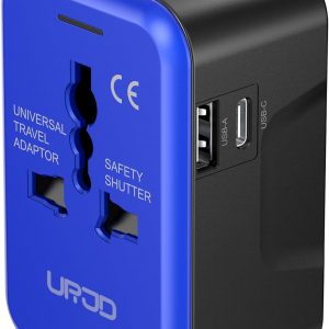 URJD Universal Travel Adapter with (Type C+USB) 2 USB Ports & AC Outlet, International Plug Adapter Converter, Type C/A/G/I All in One Wall Charger Worldwide Travel Adaptor for US to EU UK AUS Asia