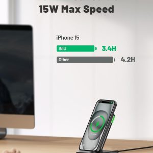 INIU Wireless Charger, 15W Fast Qi Certified Wireless Charging Station with Sleep-Friendly Adaptive Light Compatible with iPhone 17 16 15 14 13 12 Pro Max Samsung Galaxy S25 S24 S23 Note 20 Google etc