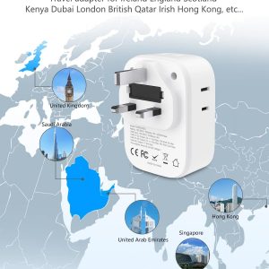 LENCENT US to UK Ireland Travel Plug Adapter,Grounded Type G Adapter for Travel with 4 Outlets 4 USB Ports (2 USB C), Power Plug for USA to Dubai Scotland British London England Hong Kong Irish Qatar