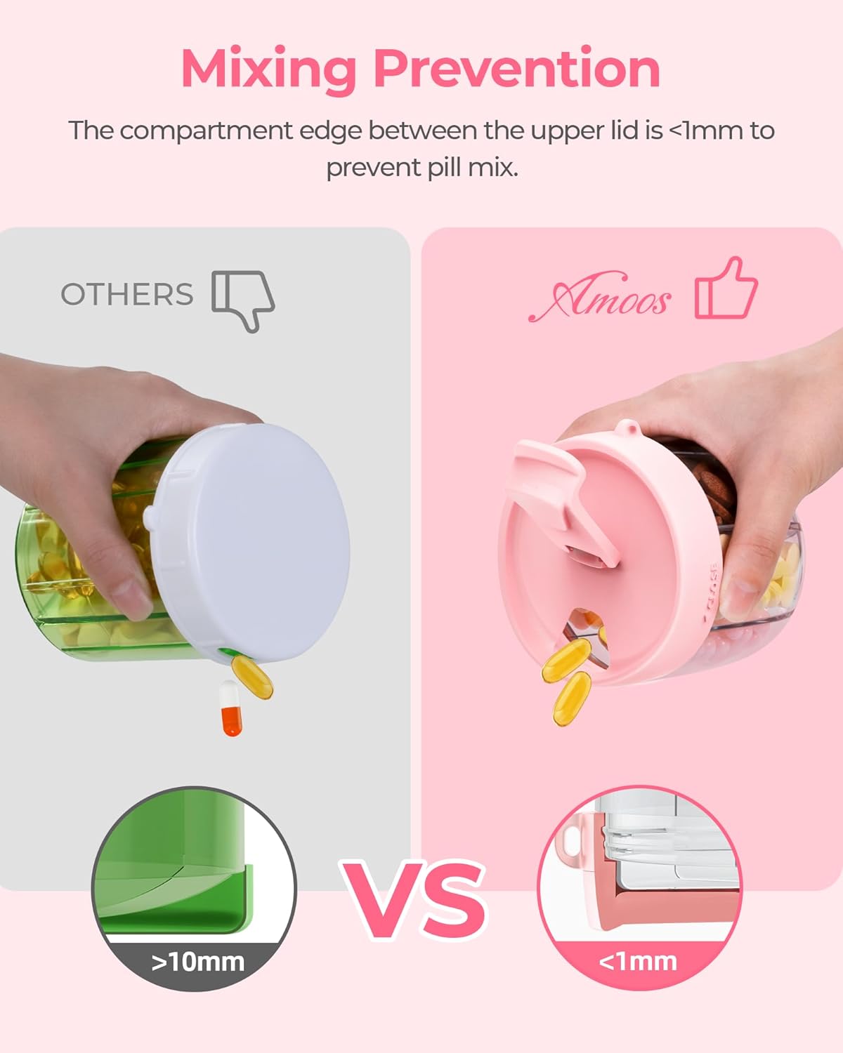 Cute Pill Dispenser with 7 Large Compartments, Portable Pill Bottle Organizer with Wide Opening for Easy Use, Anti-Mix Pill Organizer for Travel, BPA-Free Pill Container, Pink - Image 5
