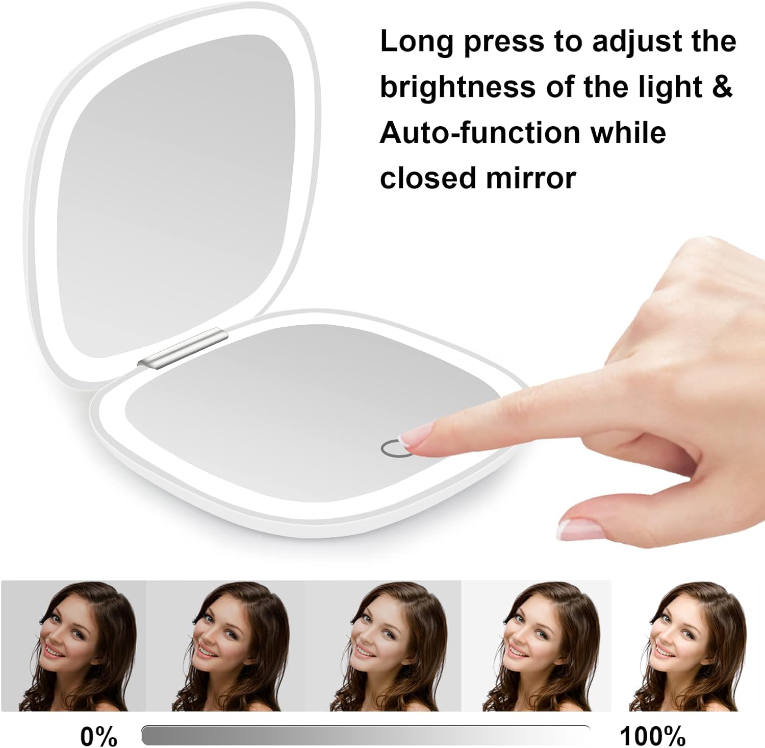 deweisn Compact Mirror, Lighted Travel Makeup Mirror with 1X/10X Magnifying Double Sided Dimmable Portable Pocket for Handbag and Pocket, USB Charging(White) - Image 5