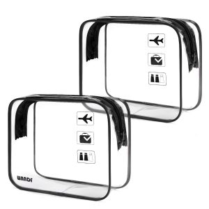 WANDF TSA Approved Toiletry Bag, 2 Packs Travel Clear Toiletry Bag, Quart Size Makeup Cosmetic Pouch with Zipper, Carry-On Airport Compliant Bag for Women and Men (2 pcs, Black)