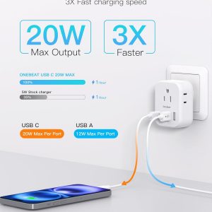 2 Pack PD 20W US to Australia Power Plug Adapter, New Zealand Power Adapter with 4 Outlets 4 USB Ports(2 USB C), Type I Plug Adapter for USA to Australian AU China Argentina Fiji Travel Essentials