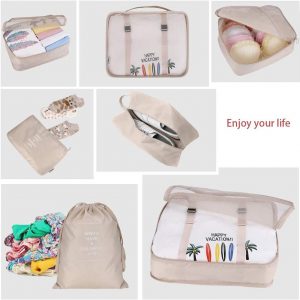 7 Set Travel Luggage Organizer, Sturdy and Durable,Comfortable Handles, Wash and Makeup Separate Storage Bag (Beige, 7 Set)