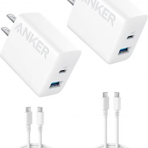 Anker iPhone 17/16 Charger, 2-Pack 20W Fast USB C Charger Block, for iPhone 17/16/16 Pro Max/15 Series/iPad Pro and More (2 Pack & 2 Cable) (White)
