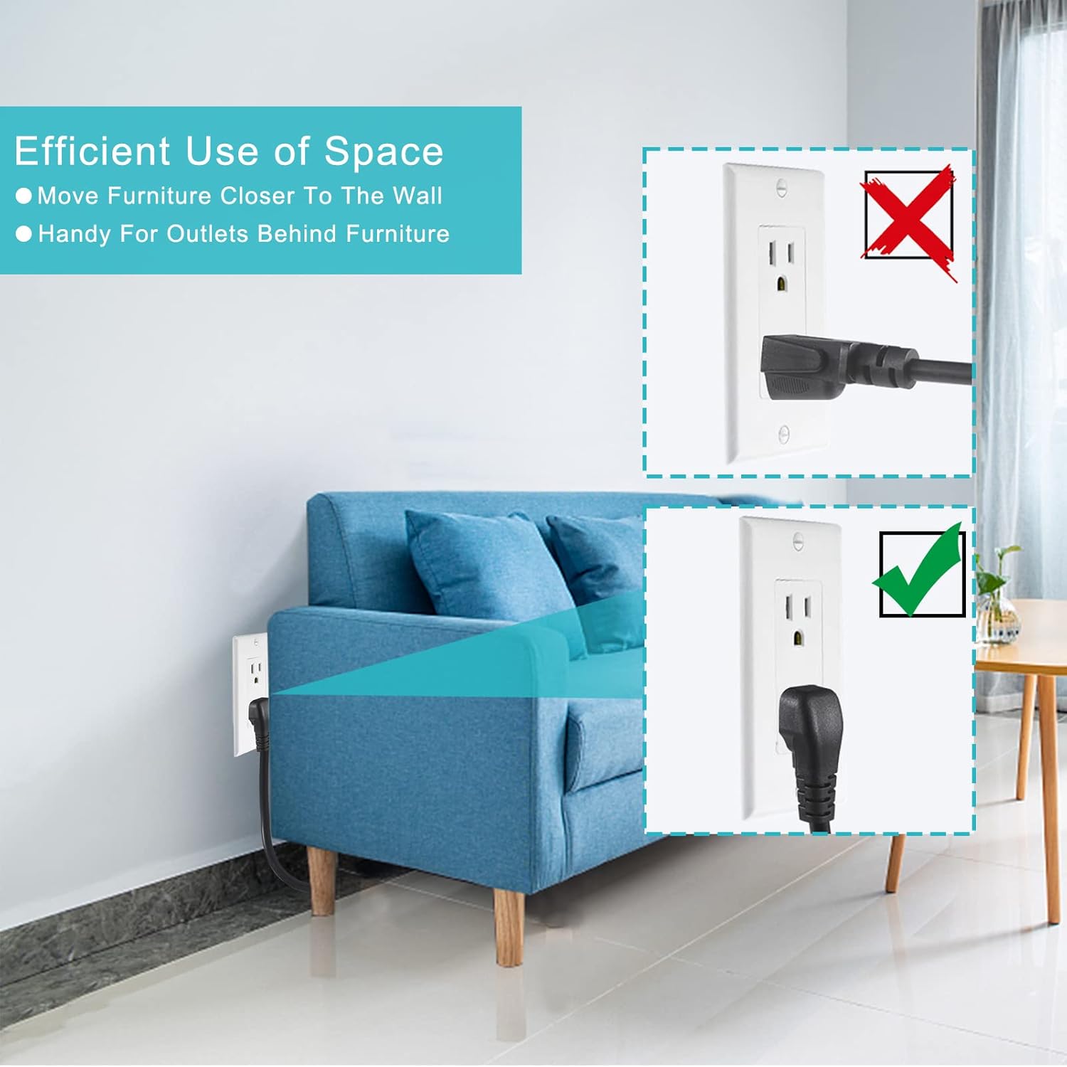 90 Degree Computer Power Cord - 10FT Flat Low Profile Angled NEMA 5-15 Plug to IEC C13 Power Cord,Universal PC Power Supply Cord, 16AWG, Black C13 3 Prong Angled AC Power Cord for PC Monitor/TV (10FT) - Image 6