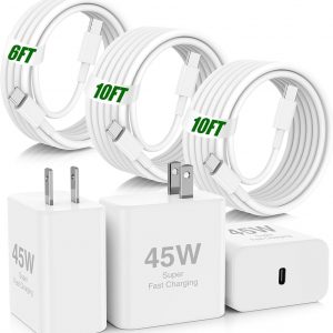 45W iPhone 17 16 Pro Max Charger Fast Charging,3Pack USB C Fast Charger Block with Long 10/10/6FT C to C Cable for Apple 17 Pro Max/16 Pro/15/iPad 13th,PD Quick Adapter 3.2 for iPhone 17 16