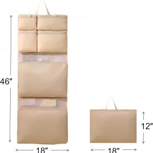 Zhaocaicrab Hanging Travel Organizer Bag with 8 Pockets – Large Capacity Luggage Clothing Organizer, Mesh & Zipper Compartments for Suitcase, Hotel & Car (beige)