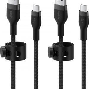 Belkin BoostCharge Pro Flex Braided USB-C to USB-A Cable (6.6ft/2M), USB-C USB-IF Certified Fast Charging Cable for iPhone 17, iPad Pro, Galaxy S25, Pixel, Nintendo Switch 2 & More – Black (2-Pack)