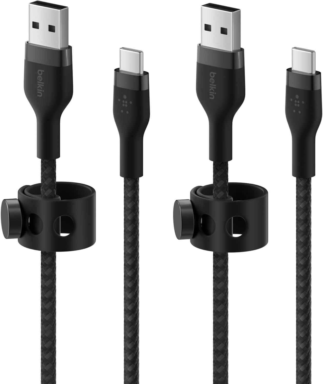Belkin BoostCharge Pro Flex Braided USB-C to USB-A Cable (6.6ft/2M), USB-C USB-IF Certified Fast Charging Cable for iPhone 17, iPad Pro, Galaxy S25, Pixel, Nintendo Switch 2 & More - Black (2-Pack)