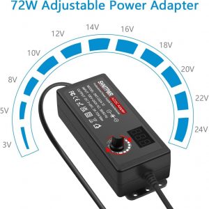 SHNITPWR 3V ~ 24V 3A 72W Power Supply Adjustable DC 3V 5V 6V 9V 12V 15V 16V 18V 19V 20V 24V Variable Universal AC/DC Adapter 100V-240V AC to DC Converter with 14 Tips 5.5×2.5mm 4.0×1.7mm 3.5×1.35mm