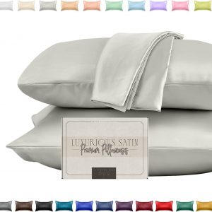 Elegant Comfort Silky and Luxurious 2-Piece Satin Pillowcase Set for Healthier Skin and Hair, Hidden Zipper Closure and Beautifully Packaged, Satin Pillowcase Set, King, Light Jade