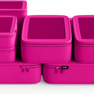NOBL Travel Compressible Packing Cubes Set, 6 Pieces Travel Packing Organizers, Compression Luggage Cubes for Suitcases & Carry On, Space Saving (XXS, XS, S, M, L, XL) – Hot Pink