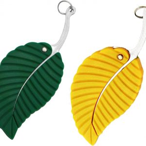 2Pcs Multifunctional Mini Leaf Keychain, Compact Pocket Accessory, Stainless Steel Outdoor Travel Gadget, Creative Gifts for Men & Women (Green & Gold)