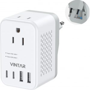 220V to 110V Travel Voltage Converter US to Europe, VINTAR 2000W Foldable European Travel Plug Adapter with 4 USB (2 USB C), Converter for European Travel for Hair Dryer Straightener Curling Iron