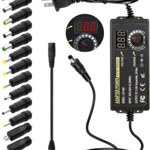 72W Power Supply Adjustable DC 3V ~ 24V Variable Universal Switching AC/DC Adapter 100V-240V AC to DC Converter with LED Voltage Display and 14 Tips, for 3V to 24V Household Electronics – 3000mA Max