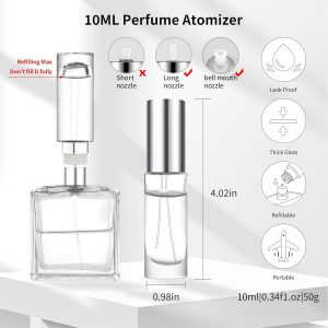 MUB 10ml Perfume Travel Refillable Atomizer Bottle Glass Unique Top-Filling Leak-Proof Spray Bottle Atomizer Sprayer for Perfume Cologne Mini Travel Size Empty Pocket Portable