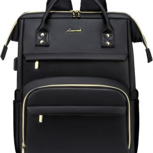 LOVEVOOK Leather Laptop Backpack for Women 17 inch,Travel Backpack Purse Nurse Teacher Backpack Computer Laptop Bag,Professional College Business Work Bags Carry On Backpack with USB Port,Black