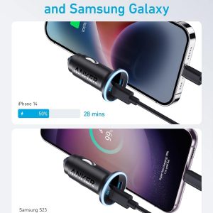 USB C Car Charger Adapter, Anker 52.5W Cigarette Lighter USB Charger, 323 Anker Car Charger with 30W PowerIQ 3.0 Fast Charging for iPhone 15/15 Plus/15 Pro/15 Pro Max, Galaxy S23/22, Pixel