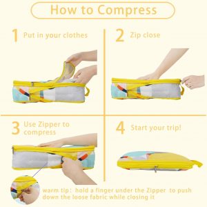 6 Pcs Compression Packing Cubes for Travel, Waterproof Luggage Organizer Washable Storage Bags Set – Packaging Cubes for Backpack Travel and Carry-Ons