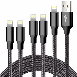 cugunu iPhone Charger, 5 Pack 3/3/6/6/10FT Apple MFi Certified USB Lightning Cable Nylon Braided Fast Charging Cord Compatible for iPhone 14/13/12/11/X/Max/8/7/6/5/SE/Plus/iPad – Black