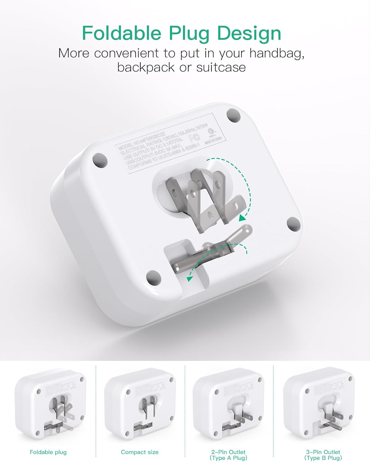 Cruise Ship Essentials, Cruise Power Strip with Foldable Plug, Travel Essentials with USB C, Outlet Extender No Surge Protector, Multi Plug Wall Outlet with 3 Outlets,Outlet Adapter Japan Plug Adapter - Image 2