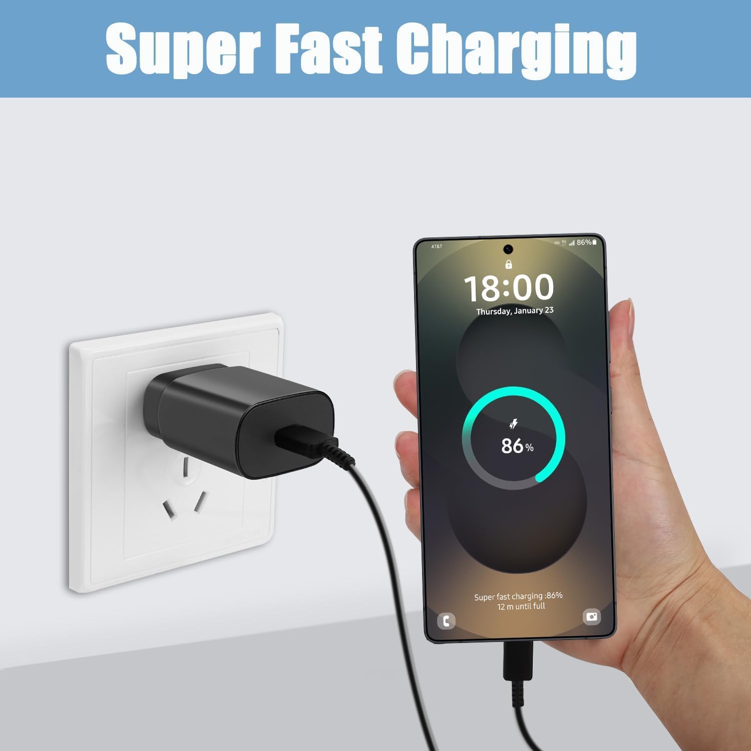 Type-c Charger Fast Charging Block,25W Power Adapter with 4FT Cable, Ultra Fast Charging for Samsung Galaxy S24 S23 S22 S21 Ultra/S20 Ultra/Note 20 Ultra and Other Devices - Image 7