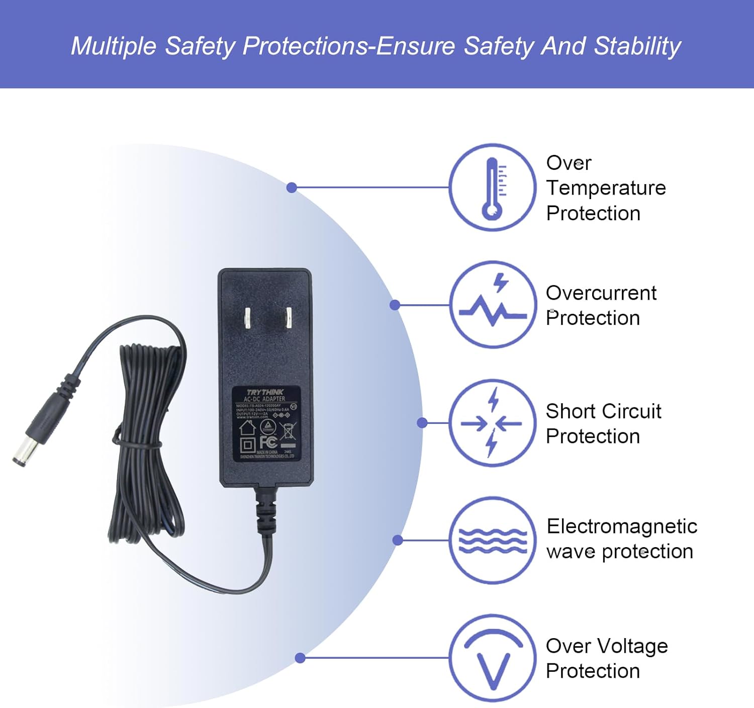 12V Power Supply, 12V 2A 24W Power Supply AC100-240V to DC 12 Volt Adapter with 5.5mm x 2.1mm Tip and 9 Interchangeable Jacks Plug for LED Strip Lights, CCTV Cameras, Routers and More - Image 2