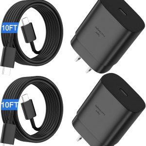 USB C Fast Charger,25W Android Phone Charger for Samsung Super Fast Charger Type C Charger Cord & 10 Ft USB C Cable Fast Charging for Samsung Galaxy S25/S24/S23/S22/S21/S20/Plus/Ultra,2 Pack