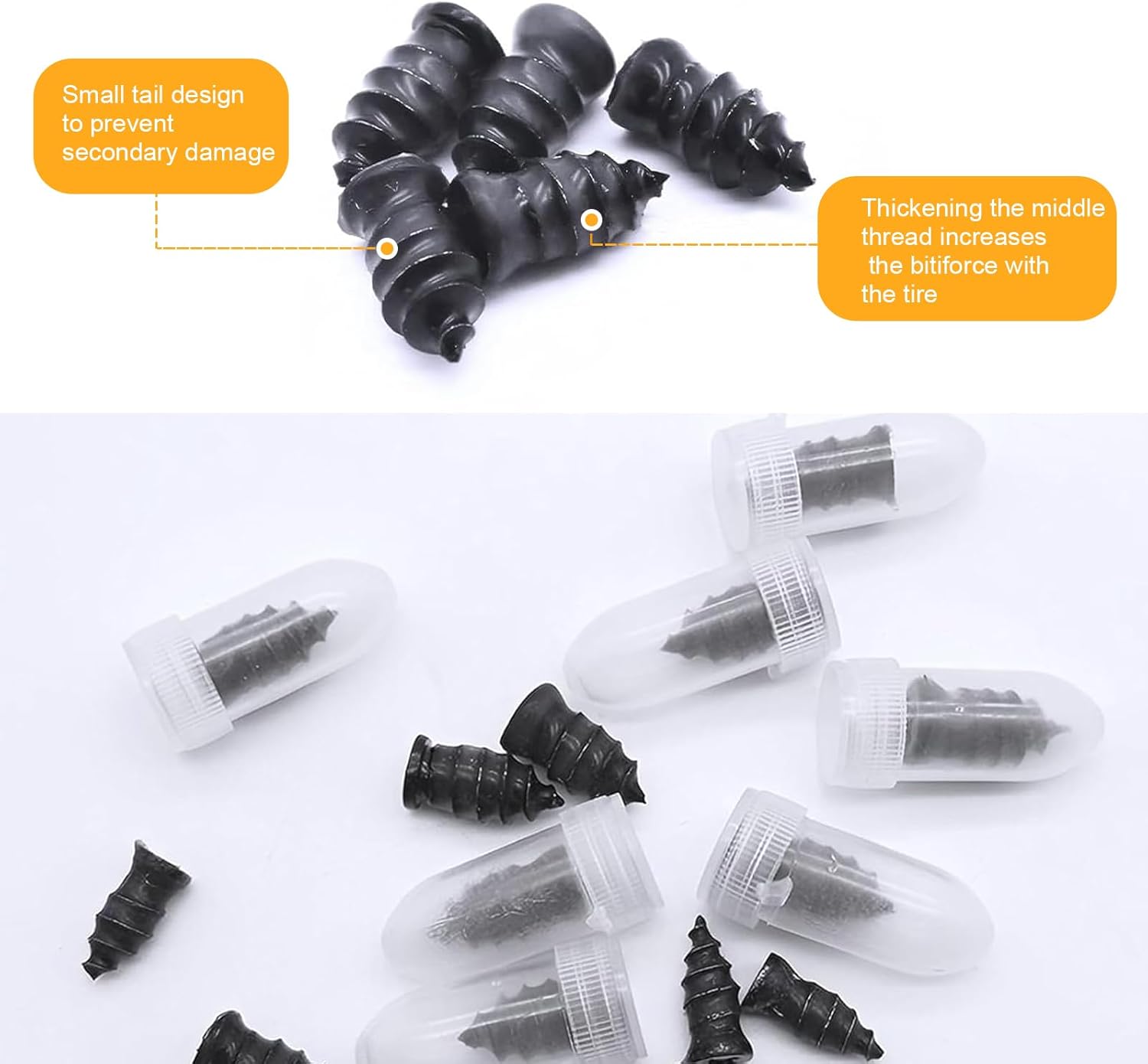 60 PCS Tire Repair Rubber Nails, Rubber Vacuum Tire Repair Kits, Spiral Tire Screw Plugs, Universal Self-Service Tool for Car Motorcycle Truck Tire Puncture Repair (Black) - Image 5