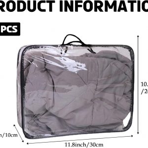 10 Pcs Large Clear Travel Packing Cube, Vinyl Zippered Storage Bags, See-Through PVC Organizer Multipurpose Pouch with Handle for Clothes, Comforter, Bedding (Black, 11.8 x 10.2 x 3.9 Inch)