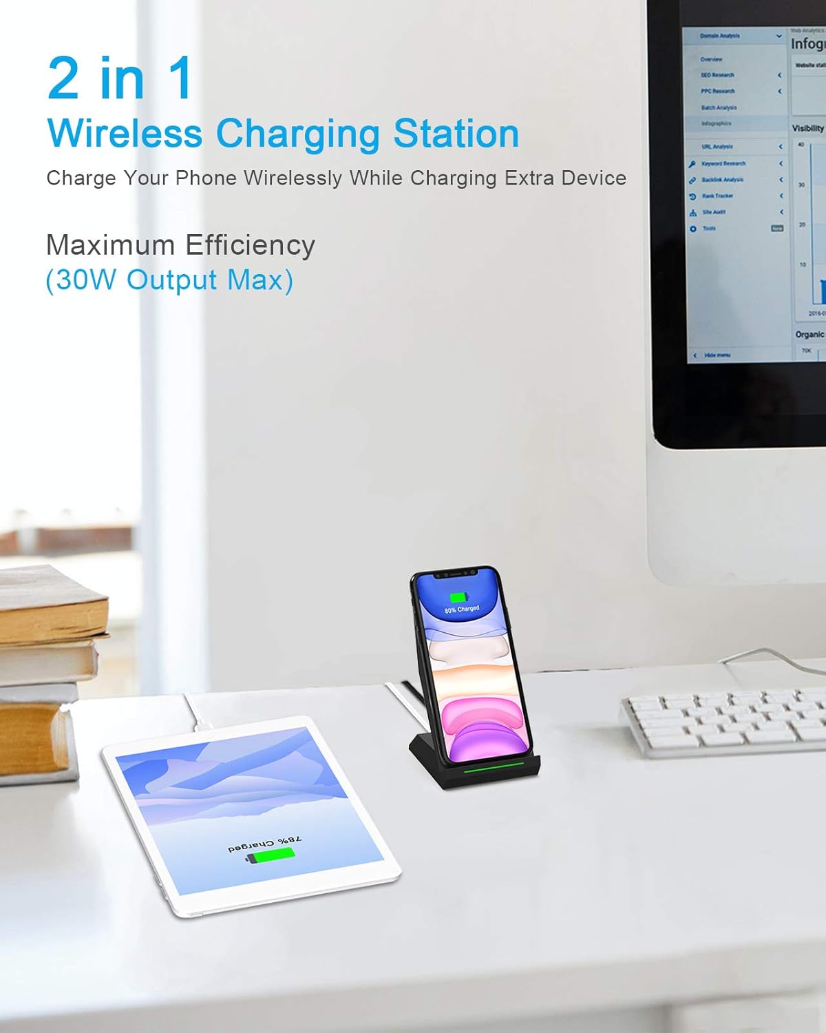 Fast Wireless Chargeing Stand,Equipped with PD 30W Adapter,Qi Certified High Speed Charger with Extra USB-A Port Compatible with iPhone 17/16/15/14/13/12/11, for Samsung Galaxy S25/S24/S23/S22/S21 - Image 4