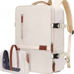 MOSISO Travel Backpack, 40L Carry on Laptop Backpack, 17-17.3 inch Airline Approved Luggage Bag with USB Port&Hidden Shoulder Strap, Casual Daypack with Toiletry Bag&Shoe Pocket, Beige
