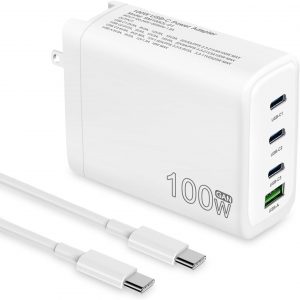 100W USB C Charger, 4-Port PD USB Power Adapter, GaN USB C Charger,Fast Charging Station,Compatible with Mac Book Pro/Air, iPad, iPhone 14 Pro, Galaxy S23 Ultra, Steam Deck, Dell XPS, Google Pixelbook