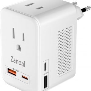 6 in 1 European Travel Plug Adapter,220v to 110v Voltage Converter,US to Europe Travel Adapter,20W PD USB-C Power Adapter, 2 USB A+ 2 Type C,Max 1400w for Hairdryer/traightener/Curling Iron