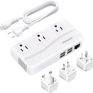 220V to 110V Travel Converter, Voltage Converter US to Europe for Curling Iron/Hair Straighteners, Power Converter with 3 AC Sockets and 4 USB-A Ports, Universal Plug Adapter UK, AU, EU, US, JP, CN