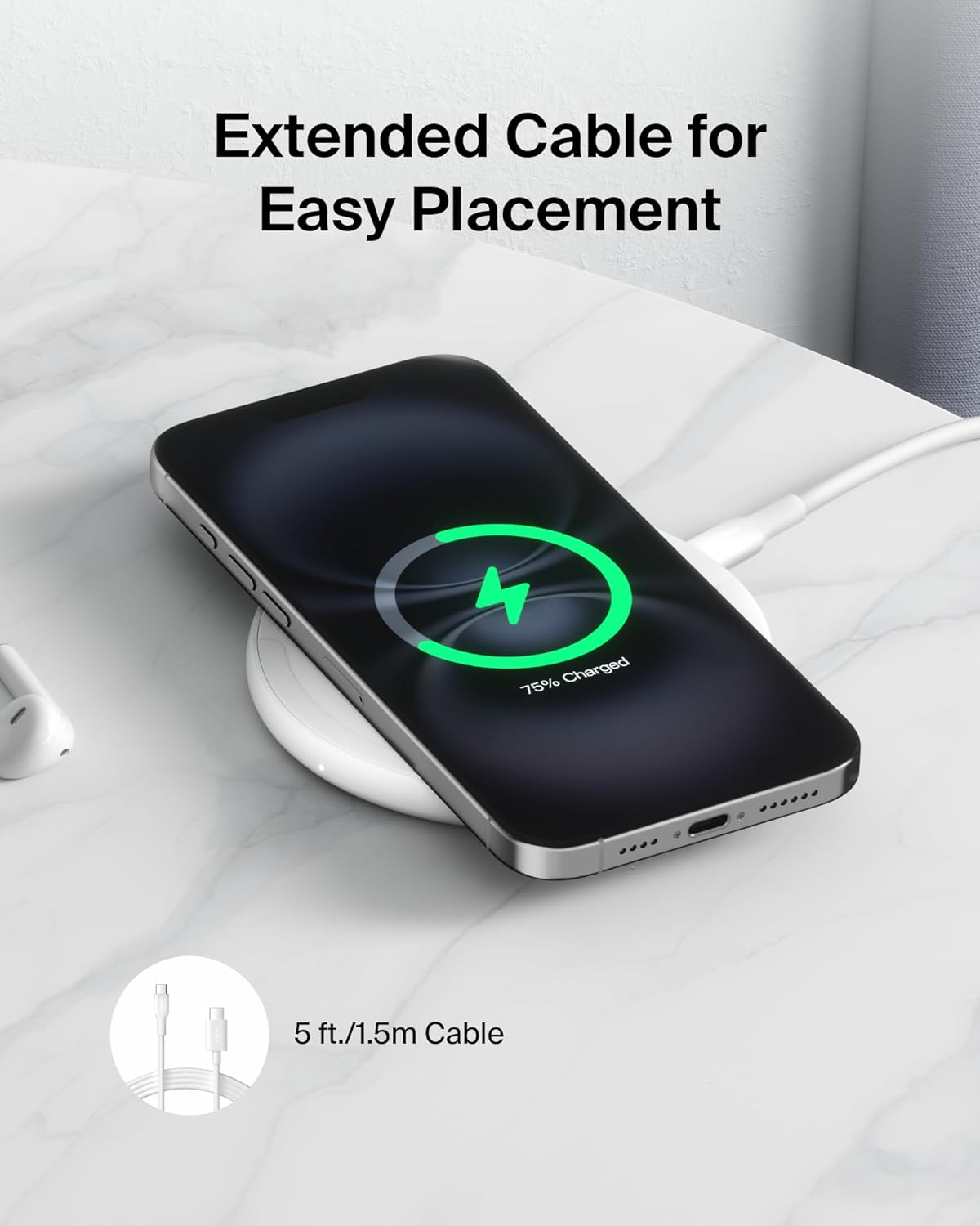 Belkin Wireless Charging Pad 15W - Qi Charger, Charging Station for Apple iPhone 17, iPhone 16/15/14 Series, AirPods, Samsung Galaxy S25, Galaxy S24, Pixel 10 - Power Supply and Cable Included - White - Image 7