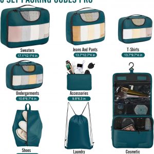 Veken 8 Set Packing Cubes for Travel Essentials, Suitcase Organizer Bags in 4 Sizes, Carry-On Luggage Accessories with Large Laundry & Hanging Toiletry Bag, Must-Have for Airplane, Road Trip & Camping
