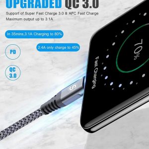 sweguard USB Type C Charger Cable [3-Pack,10ft+6.6ft+3.3ft] iPhone 15 Charger Nylon Braided Cord for iPhone 15 Pro Max Samsung Galaxy S23 S22 S21 S20 S10 S9 Note 20 10 Flip A53 A54 Pixel LG Moto PS5