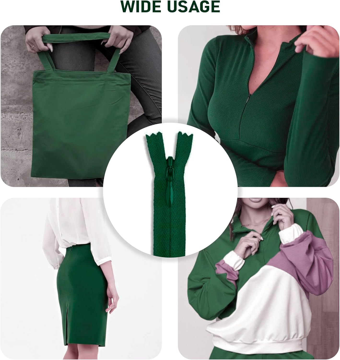 2 pcs 16 inch Green Zipper Invisible Nylon Zipper Non Separating Zippers Crafts 16” for Sewing - Image 3