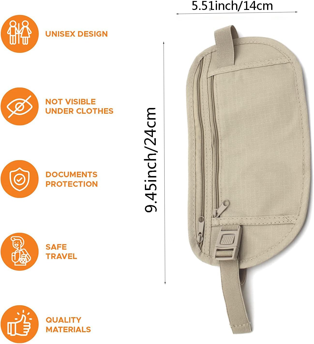 Secure Travel Money Belt, Anti-Theft Passport Holder Travel Wallet for Men Women, Hidden Under Clothes Belt Wallet, Security Travel Pouch, Waterproof Waist Bumbag for Money, Cards and Keys - Image 7