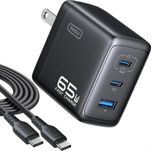 INIU for iPad Charger, 3-Port 65W PD iPad Charger Fast Charging with USB C to C Cable Cord, Compact Type C Wall Charger with Foldable Plug for iPad Pro Air 13 11, MacBook Air M3, iPhone 17 16 Pro Max