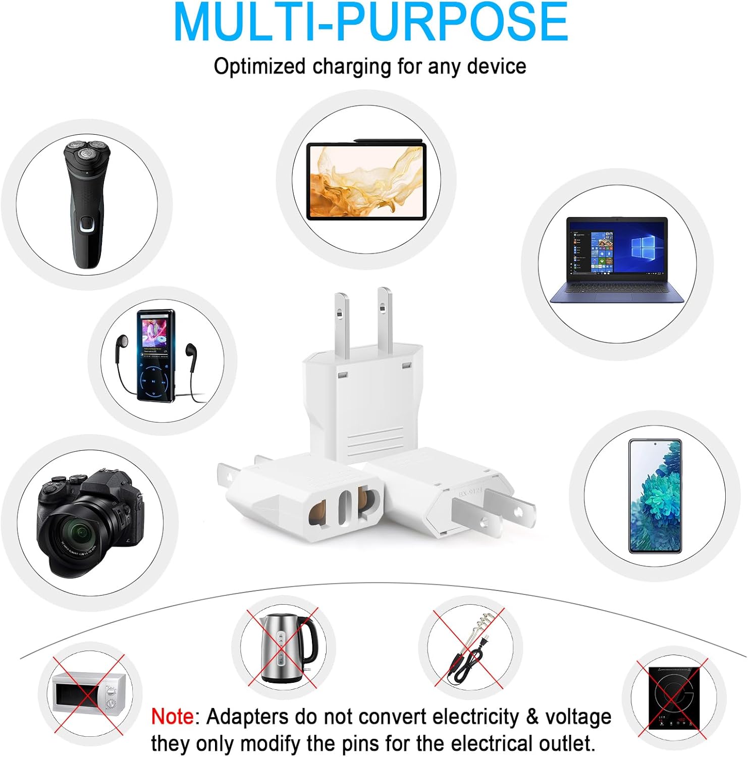 4 Pack European to US Plug Adapter, 220V to 110V Adapter Plug Converter, Travel Adapter European to American, Canada, Mexico, Type A, White - Image 5